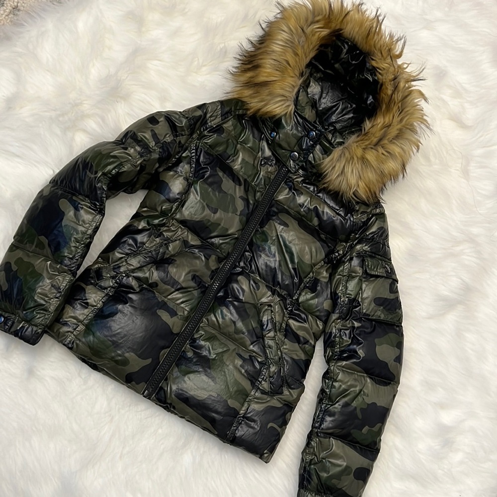 S13 Girls Camo Mogul Down Zipper Jacket w/ Faux Fur Hood Sz 12
